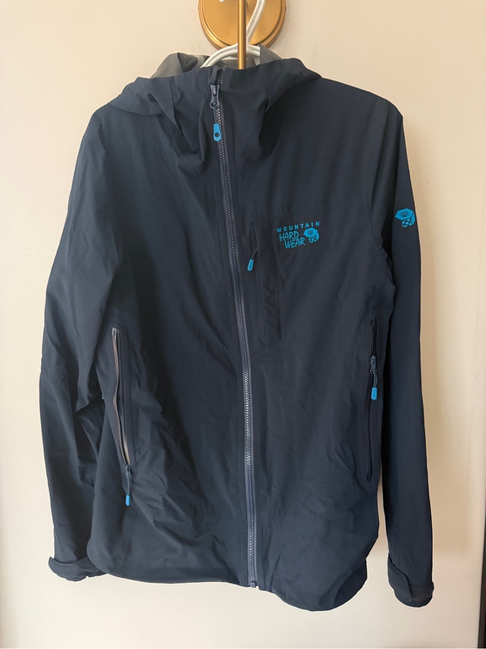 Mountain Hardwear Navy Hooded Shell Jacket with Teal Accents